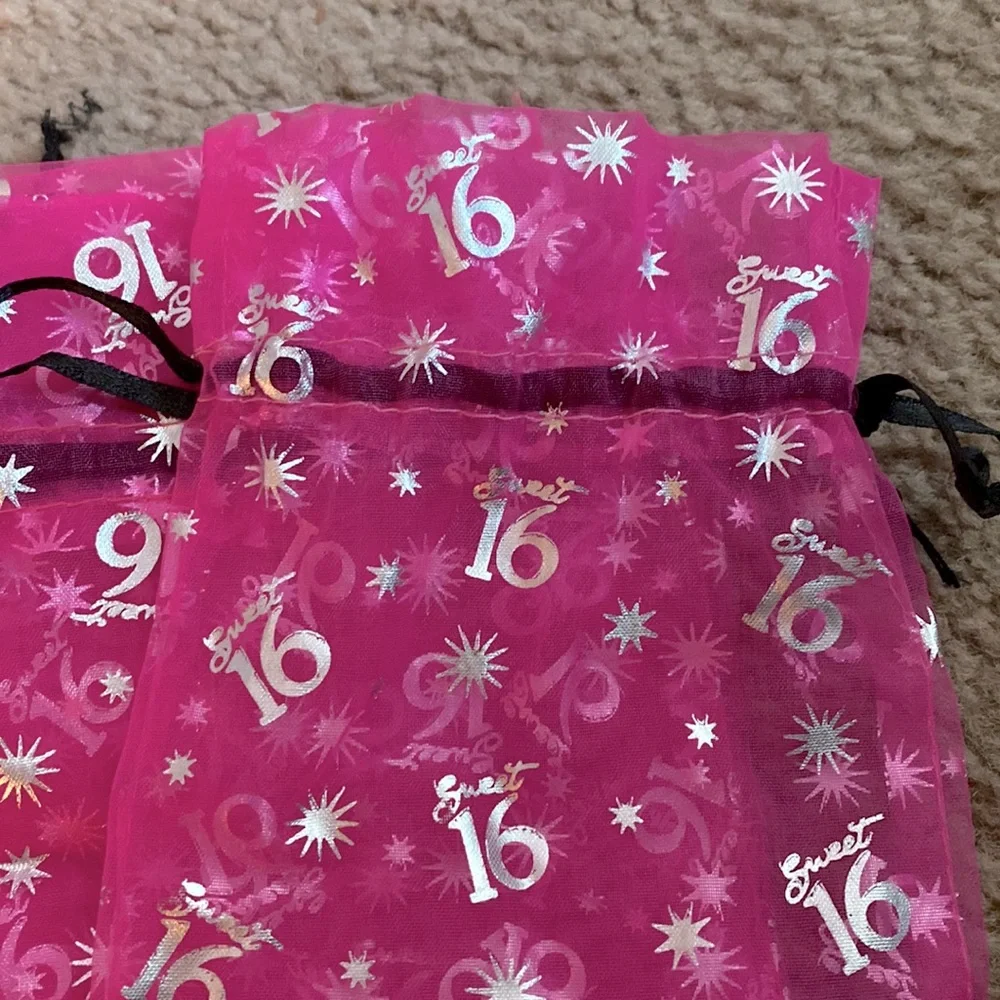 Sweet 16 birthday party favor cinch bags bundle lot set pink and silver